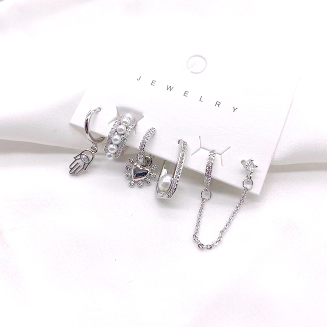 6 Pcs Fashion Freshwater Pearl Love Heart Drop Earrings Set Small Hoop Earrings For Women 2022 Party Pearl Jewelry