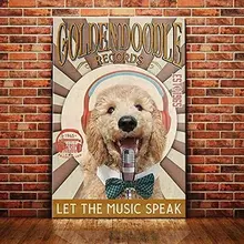 

Goldendoodle Dog Metal Tin Sign Records Let The Music Speak Printed Poster Restaurant Cafe Living Room Decoration Plaque