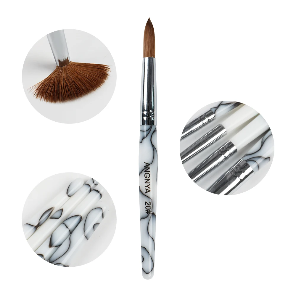ANGNYA Kolinsky Acrylic Nail Brush Black White stripes Print Pole UV Gel Polish Nail Art Extension Builder Pen Drawing Brushes 4