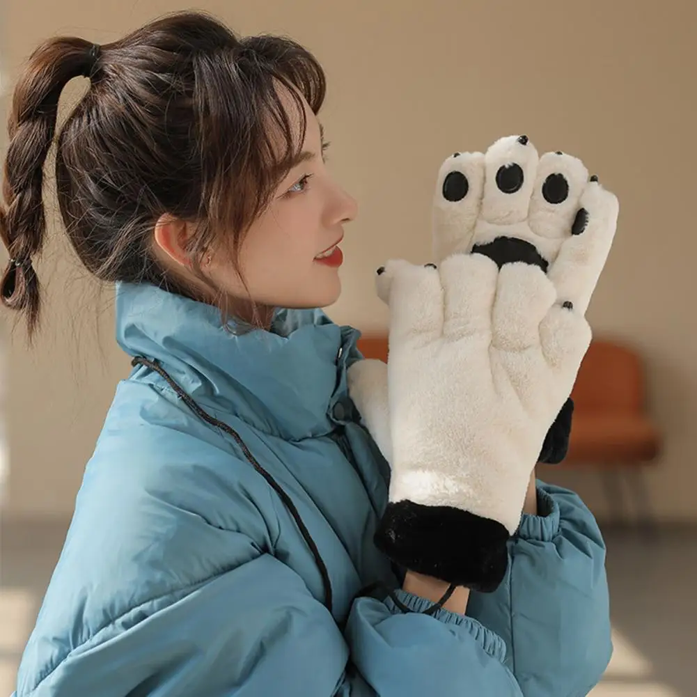 1 Pair Cute Bear Paw Gloves Super Soft Ultra-thick Wear Resistant Cold-proof Winter Warm Gloves For Women Winter Gloves 2