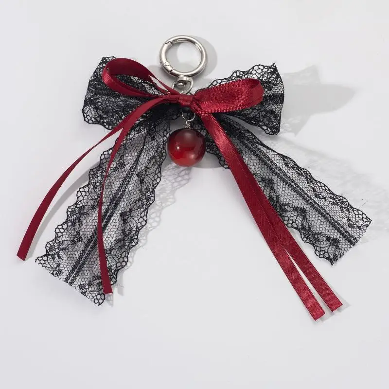 Lace Bow Hollow Red Ribbon Cherry Fashion Charm Keychain - Delicate Valentine's Day Gift Accessory