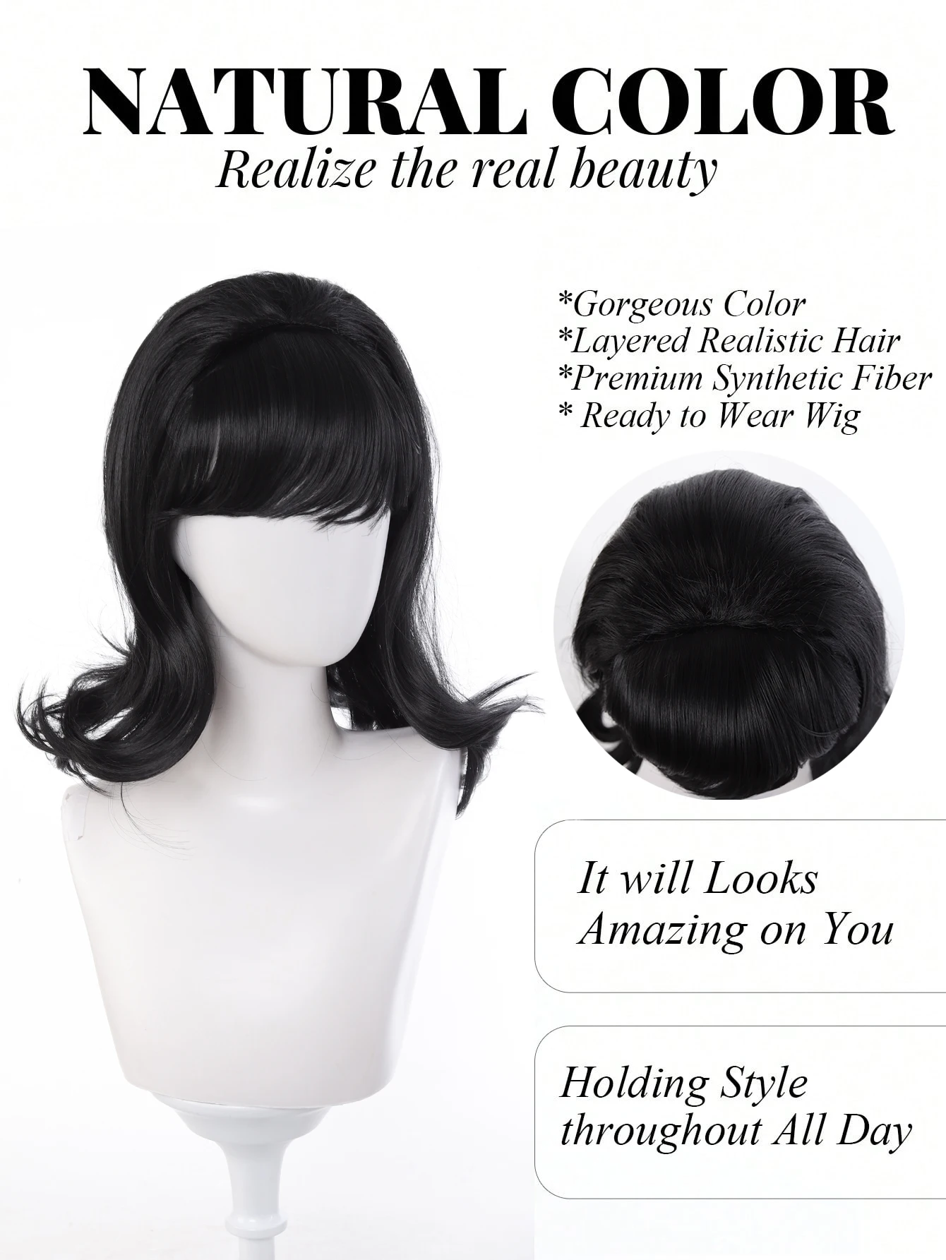 Synthetic Black Short Straight Wig For Women