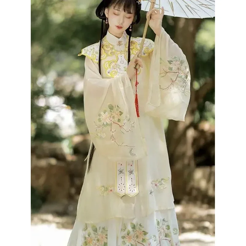 

Woman Chinese Traditional Retro Elegant Folk Dance Costume Ancient Style Ming Dynasty Fairy Dress Cloud Shoulder Hanfu