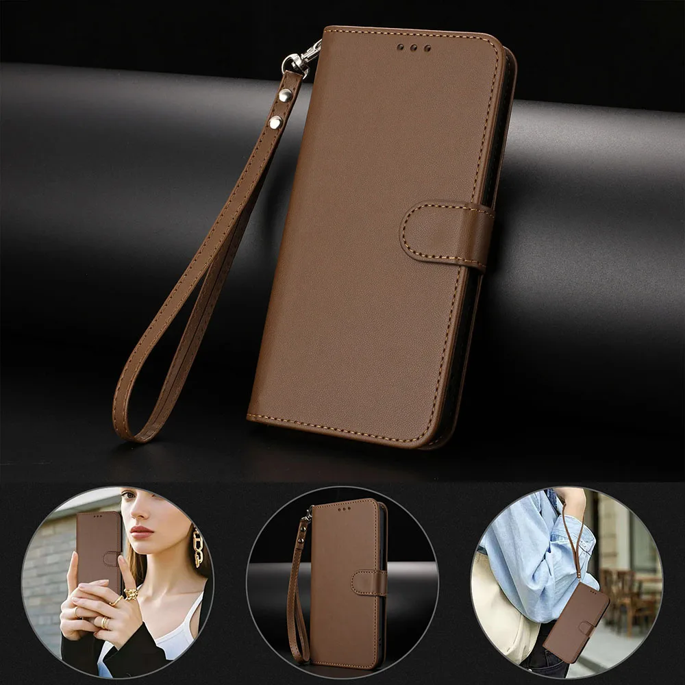 Sleek Solid Color Leather Flip Wallet Phone Case