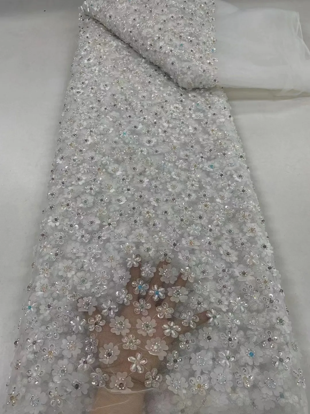 

African Sequins Lace Fabric Beads 2024 High Quality Lace 5 Yard French Nigerian Groom Lace Fabric For Sewing Dress Wedding Party