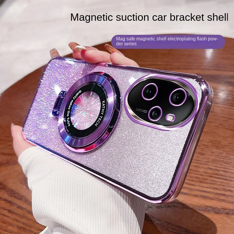 Honor 100 Pro Soft Bling Glitter Ring Magnetic Protective Back Cover Case For Huawei Honor100 100Pro Phone Shell_voghion.com