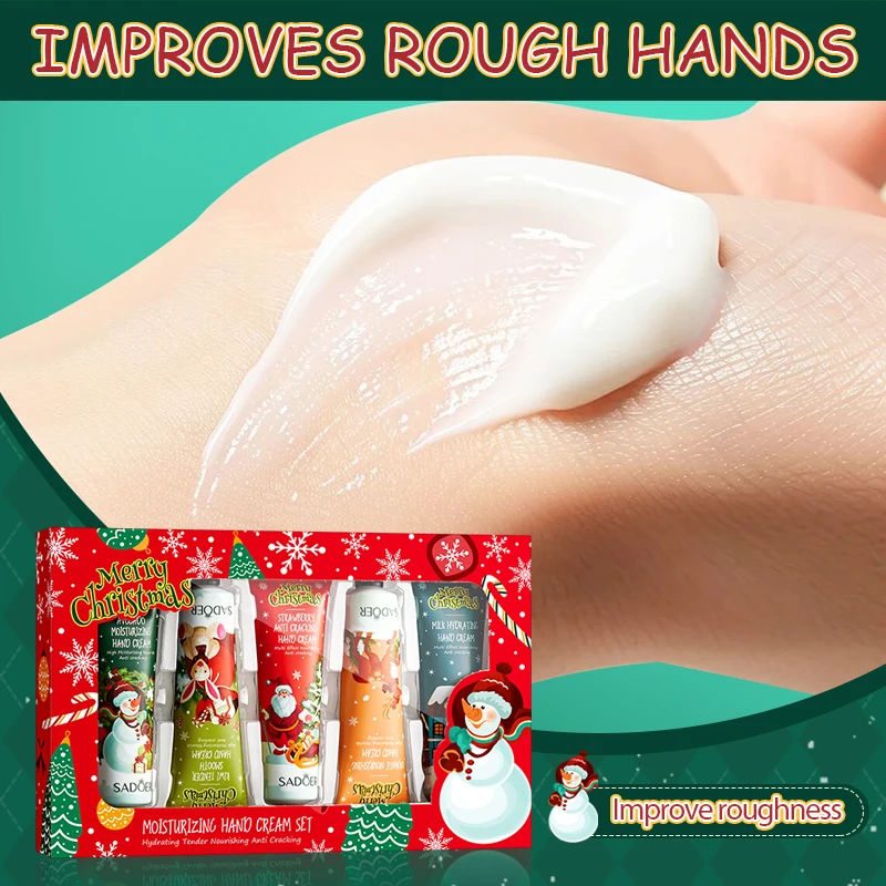 5pcs SADOER Christmas Hand Cream Sets Moisturizing Nourishing Whitening Hydrating Anti-aging Hands Skin Care Products