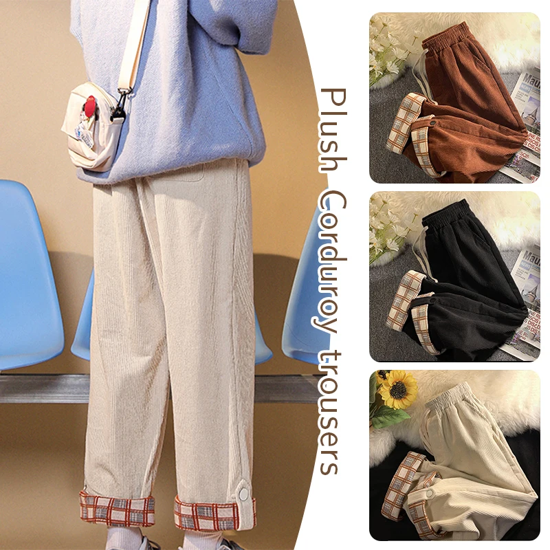 Women Winter Corduroy Velvet Pantalons Lady Autumn Oversize Straight Pants Baggy Trousers Thick Casual Loose Wide Leg Pants