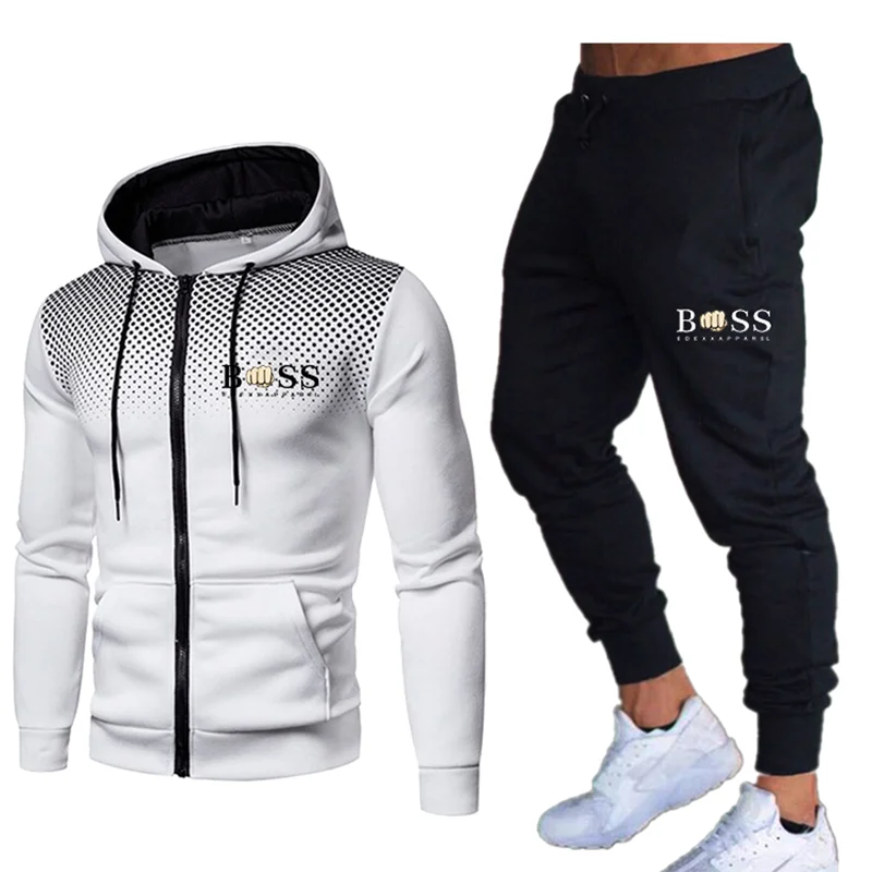 

Мужская одежда, костюм с пятнистым свитшотом, толстовка и брюки, мужские модные костюмы, Мужская зимняя одежда, новый комплект из двух предметов