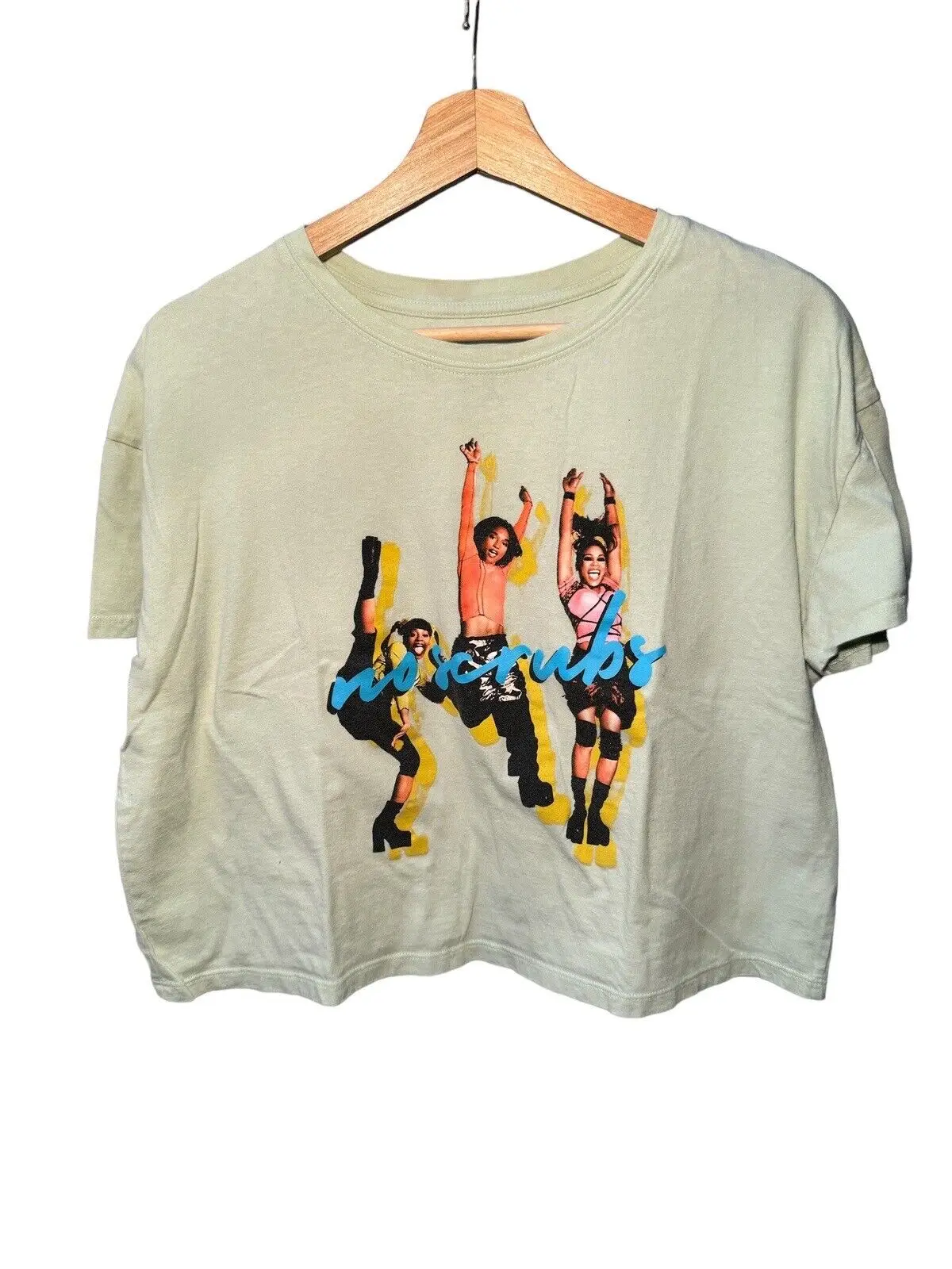 Tlc Womens No Scrubs Crop T-Shirt Taglia Large Green Graphic Tee Casual Con Licenza