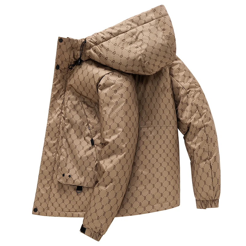 New Men's Down Jacket Mid-Length Winter Thick White Duck Down Jacket Natural Animal Fur Collar Multi-Pockets Overcoat Men