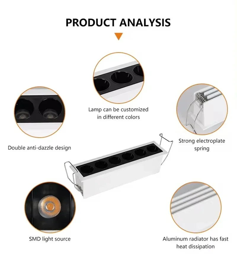 IP65 waterproof Recessed Ceiling Down Light 6W 12W 24W LED Linear Grille Spotlight 20° For Bathroom Lighting