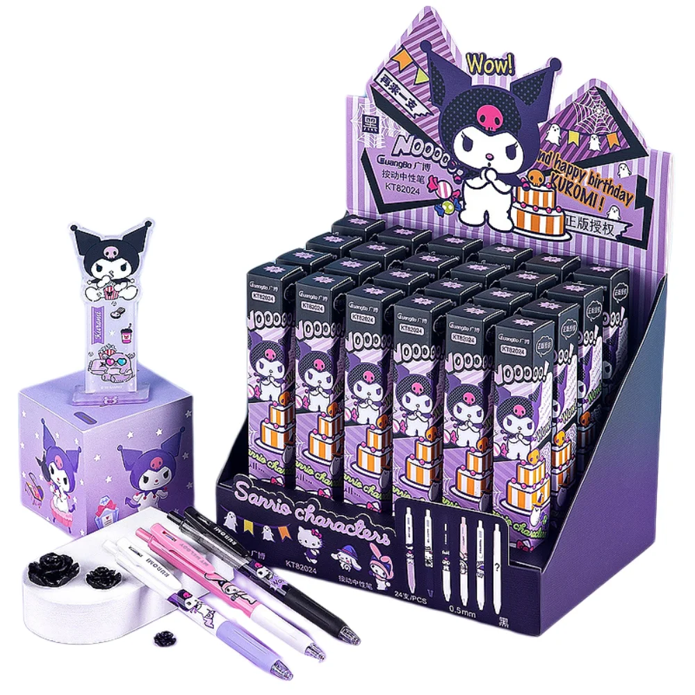 

24Pcs/set Kawaii Kuromi Anime Press Gel Pens Set Cartoon Black Ink 0.5Mm Ballpoint Pen Office School Stationary Supplies