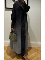 Designer Abaya Miyake Pleated Gradient Turndown Collar Lantern Long Sleeve Jacket 1