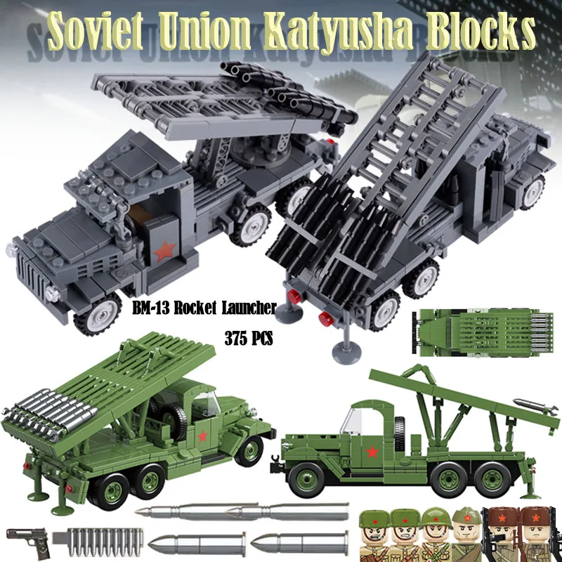 

WW2 советская Военная артиллерия ракета строительные блоки армия солдаты фигурки оружие Katyusha BM-13 Танк модель автомобиля кирпичные игрушки подарки