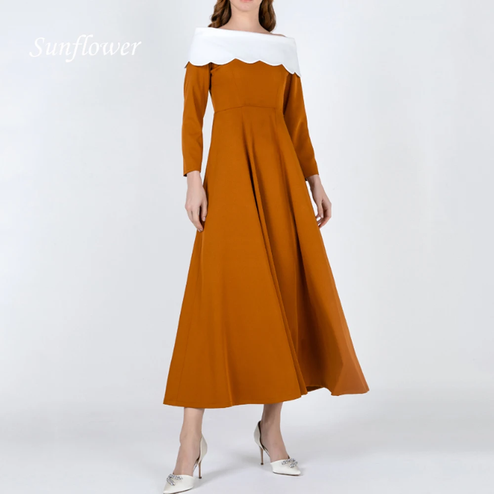 

SeFuchsia Orange Strapless A-LINE 2024 High Quality Slim Satin Long Sleeve Ocassion Gown Ankle-Length Evening Dress