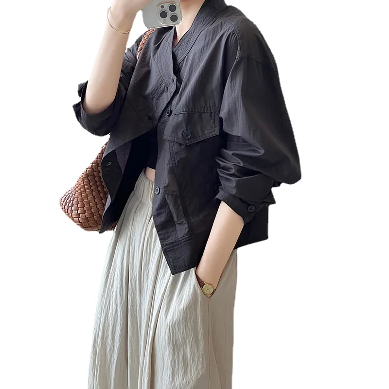 

Stand Collar Single Breasted Sunscreen Shirt Jacket 2023 Summer New Cardigan Short Thin Top