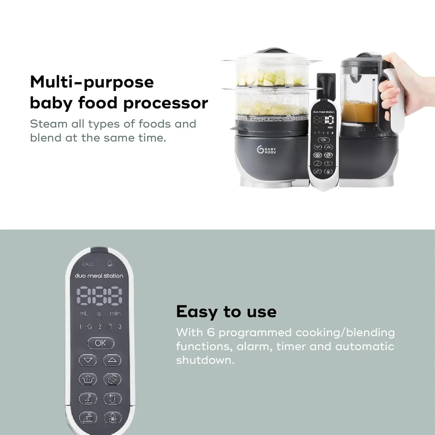 Grey: Multi-Speed Baby Food Maker Steamer and Puree Blender, Baby Food Processor that warms & defrosts 4