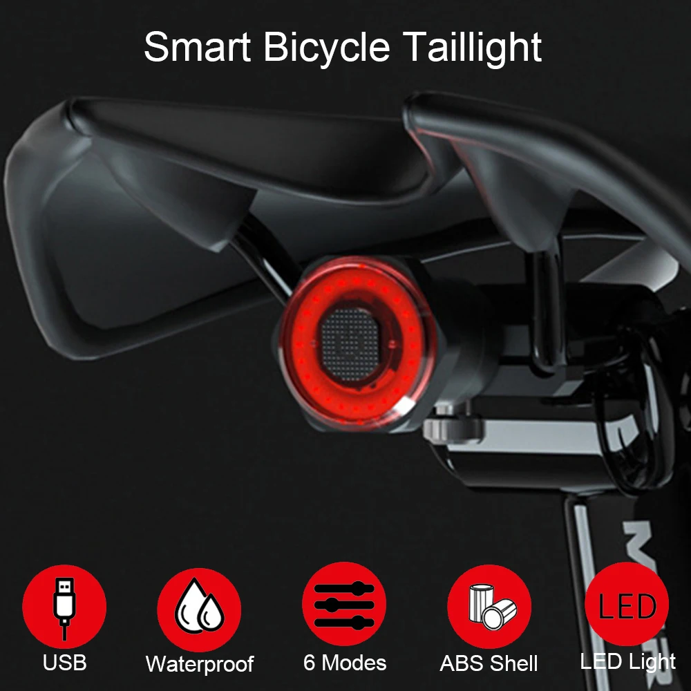 Smart Brake Sensor Bicycle LED Taillight Bike Rear Light Lantern Lamp 
