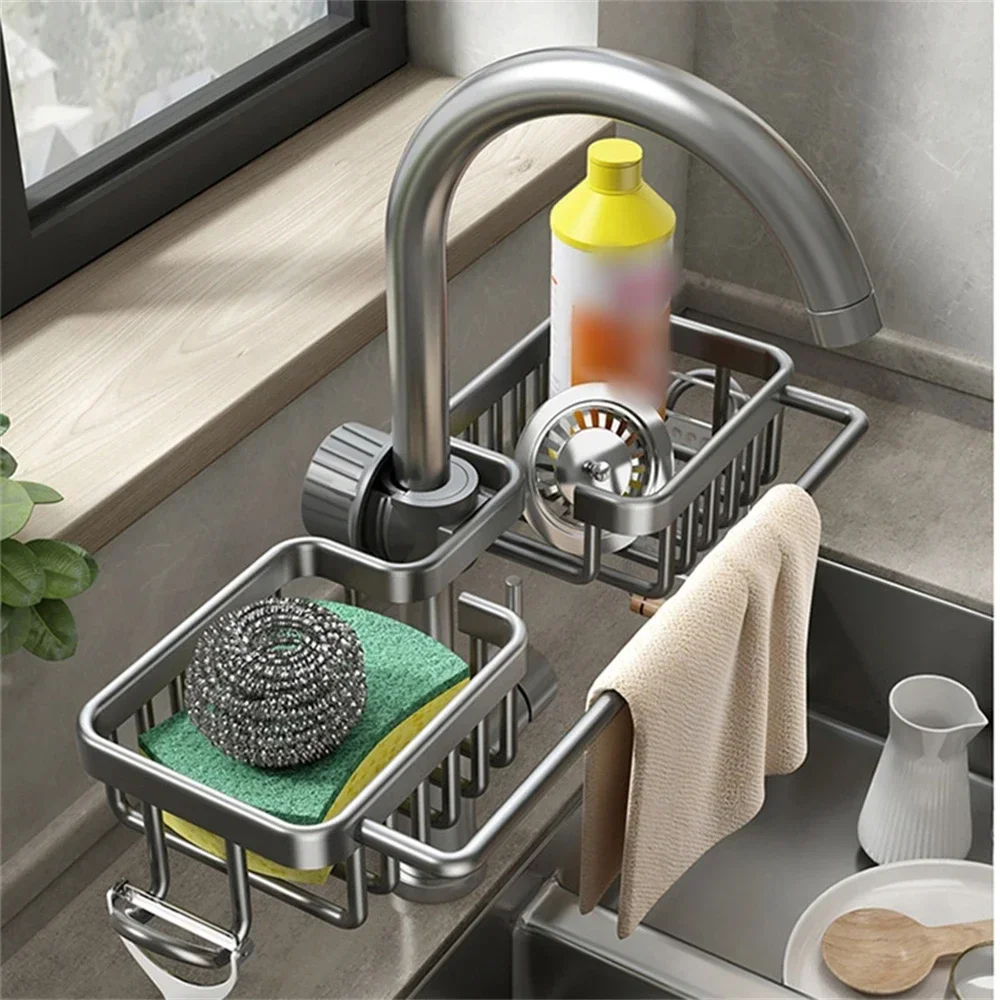 Kitchen Desktop Storage Faucet Storage Rack Non-porous Dishwashing Supplies Sponge Two-way Drainage Rack