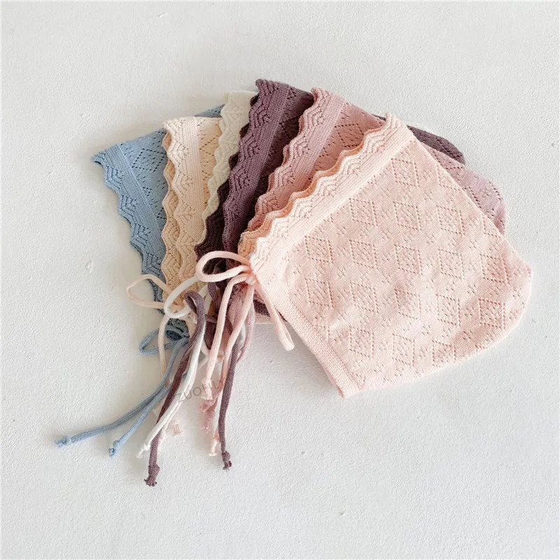 Baby Girl Cotton Hats - Solid Color Newborn Caps with Lace Flowers for Infants 0-24 Months