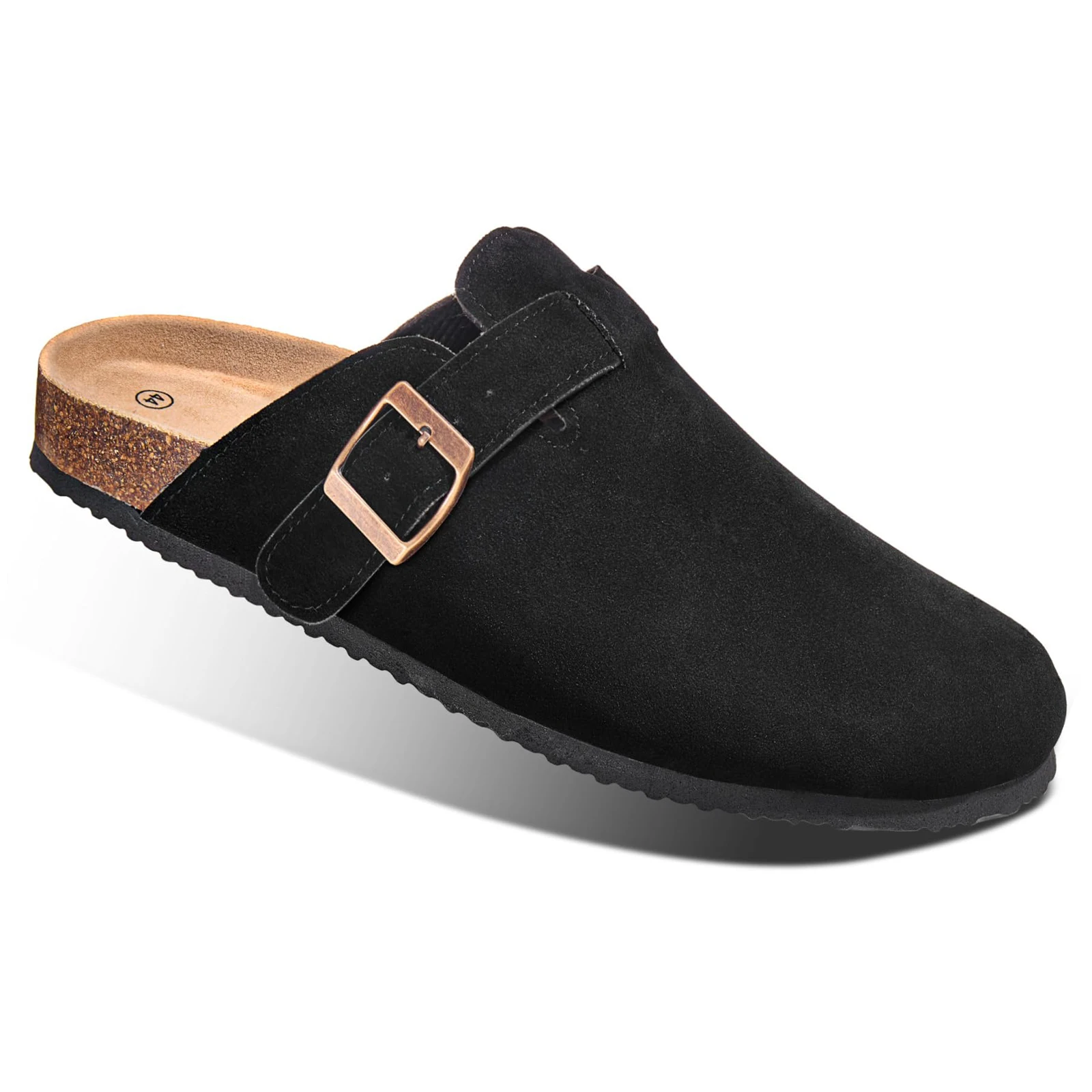 Cork Slippers Evshine Men's Cork Footbed Clogs Arch Support Fashion Cow Suede Mules Women Leather Cork Slippers Unisex Retro Potato Shoes