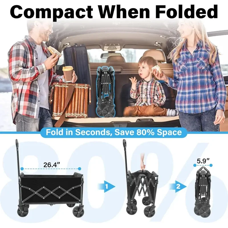 Wagons Carts Foldable Collapsible Wagon Cart Foldable Wagon Cart with Wheels Lightweight 280 LBS for Beach Sports Camping Grocer