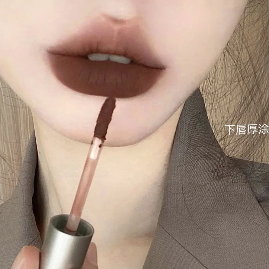 Lip Makeup Lip Glaze Lip Tint Lip Gloss Dark Brown Matte Velvet Waterproof Liquid Lipstick Nude Brown Lips Tint Mud Makeup Latte Coffee Lip Glaze Cosmetics