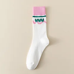 Cute Abstract Cartoon Designer Socks - Spring Summer Collection in Pink and Green Cotton - One Size (3)