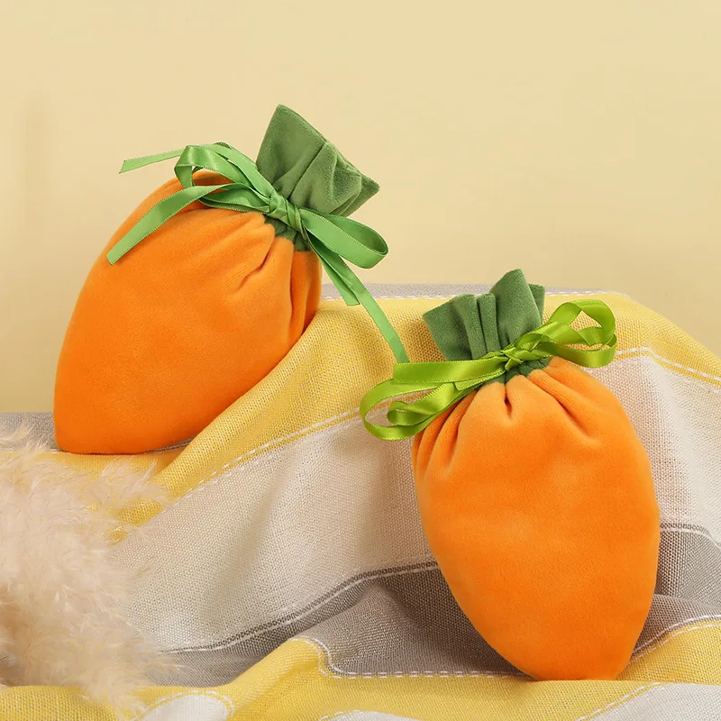 

Creative Carrots Bunny Rabbit Ears Velvet Bag Gift Box Sugar Box Wedding Candy Box Drawstring Pouch Cute Easter Party Supplies