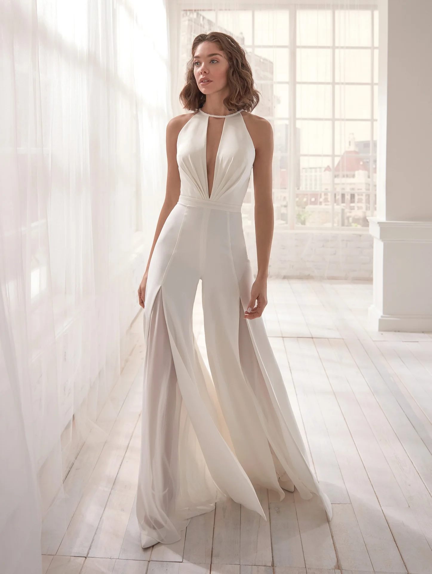 SKMY 2023 European and American Fashion Women's Sexy Hanging Neck White jumpsuit Casual Pants Party Nightclub Dress Fashion Show