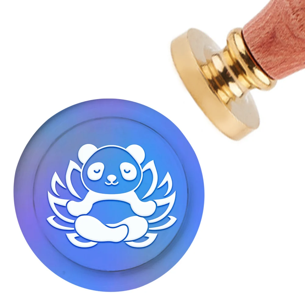 

1PC Wax Seal Stamp Panda Sitting in Lotus Sealing Wax Stamps Flower 30mm Removable Brass Head Sealing Stamp with Wooden Handle
