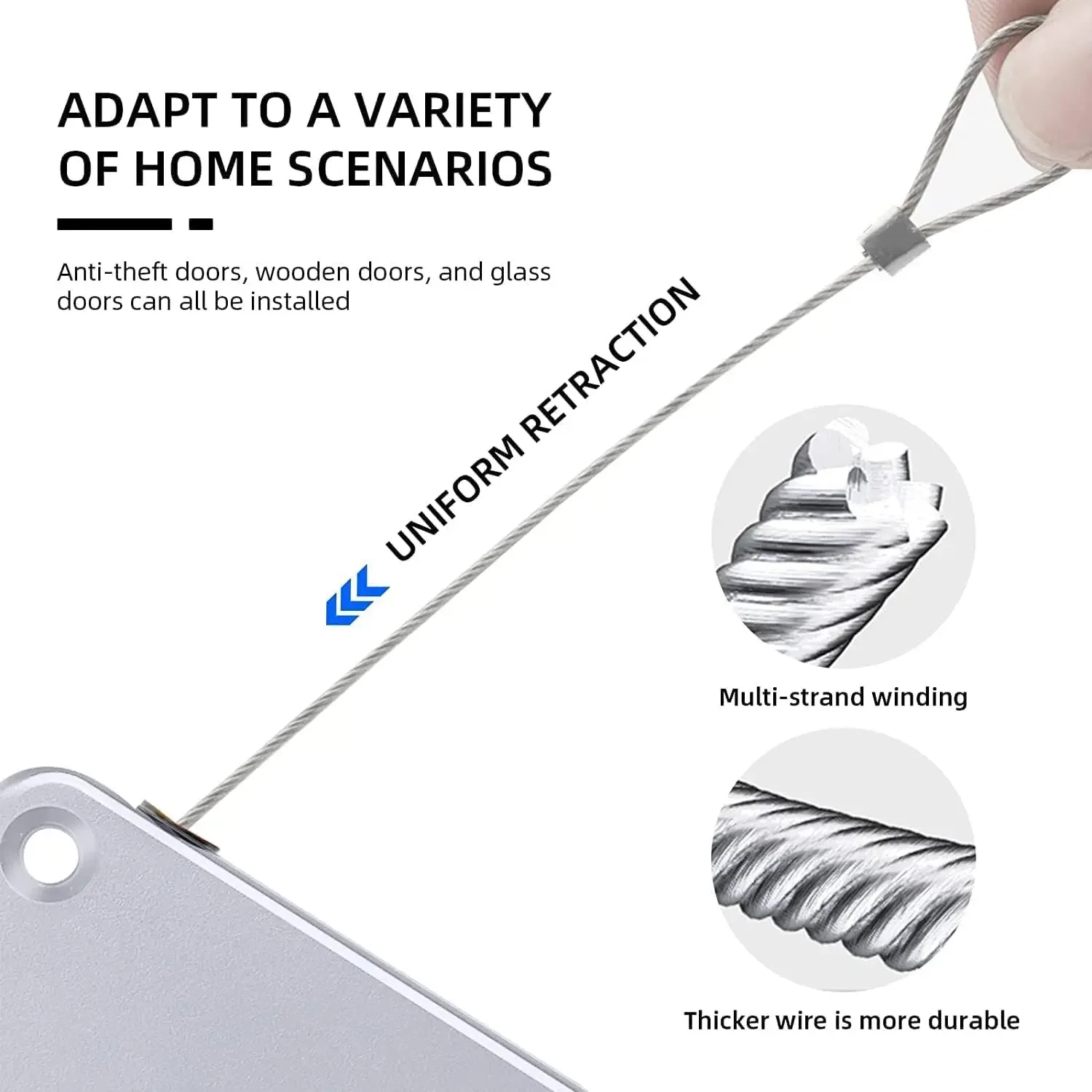 Door Closer Punch-Free Automatic Sensor Adjustable Surface Stop Bracket Pull Cord for Residential Commercial