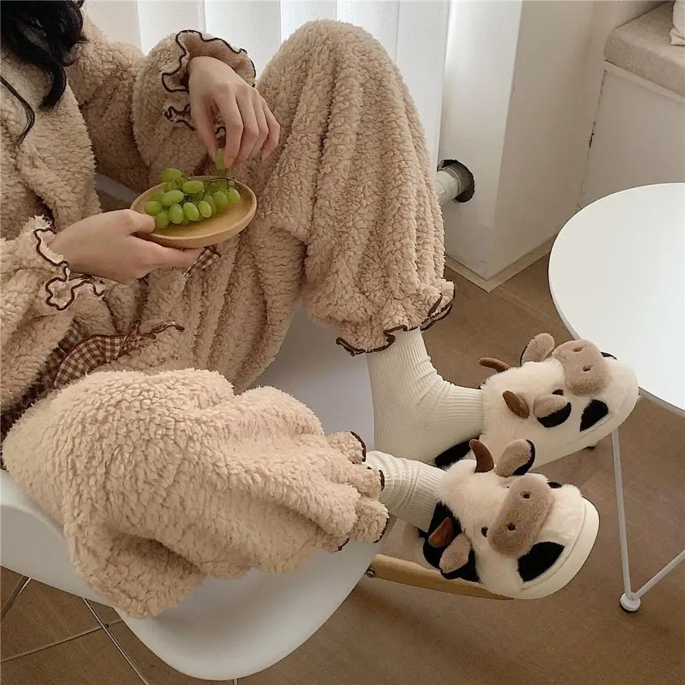 

Cartoon Cold Protection Non-Slip Cute Plush Shoes Slippers Cow Cotton Slippers Keep Warm