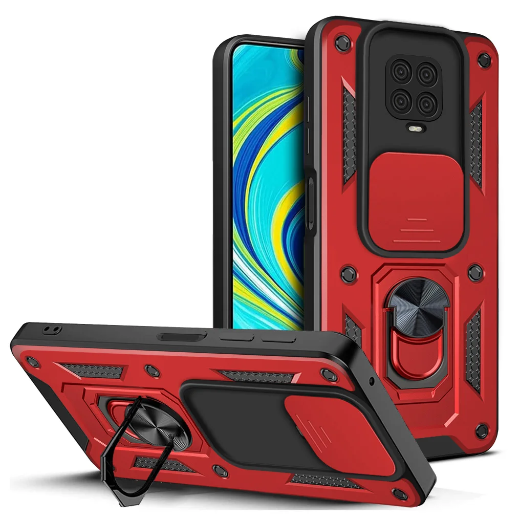 Shockproof Armor Case with Ring Holder and Slide Lens Protector