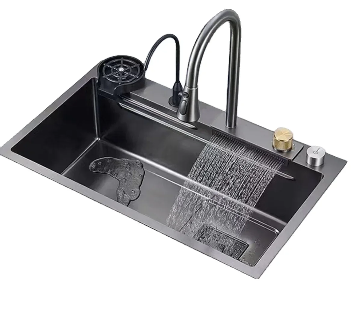 Kitchen Sink Flying rain Waterfall Sink Household Dishwasher Basin Workstation stainless steel Kitchen with Pull Out tap