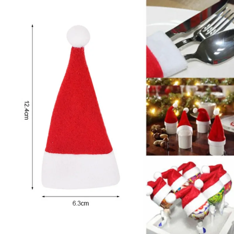 Christmas Decoration Tableware Holder Bag Christmas Hat Fork Knife Cutlery Bag Xmas Home Kitchen Decor Ornament Navidad New Year