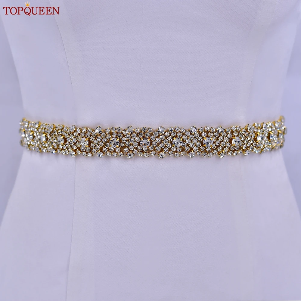 TOPQUEEN S28B-G Hochzeit Gürtel Braut Gold Strass Abend Damen Damen Kleid Zubehör Band Schärpe Angepasst Großhandel – Detail 1