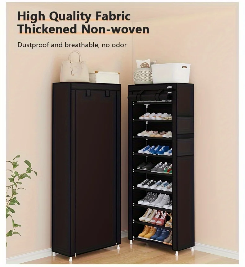 10-layer high-capacity shoe rack with dust cover, 9-compartment shoe rack, space-saving entrance shoe rack, easy to assemble 2