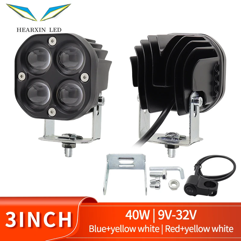 

Hearxin Car 40W LED 4x4 Work Light Motorcycle Driving Headlight Square 3Inch Red Blue DC 10V-30V Fog Lamp Offroad Lada 4WD