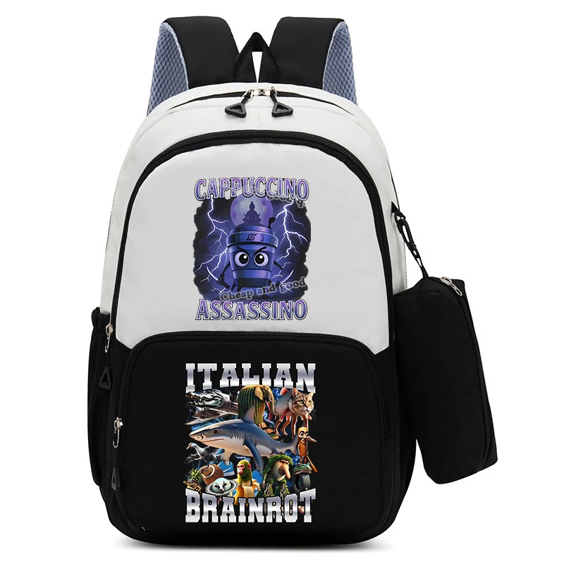 3 PCS Italian Brainrot Backpack, 3D Digital Printing Backpack, Back To School Decorations Cartoon Cute Travel Schoolbag School Supplies Students Fans
