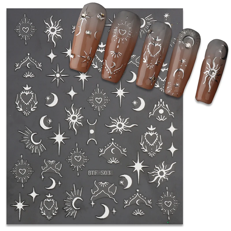 Mix 3 Blatt 3d Aufkleber für Nägel Gold Splitter Roségold Laser Schmetterling Mond Sonne Klebe Schieber diy Nail Art Zubehör – Detail 3