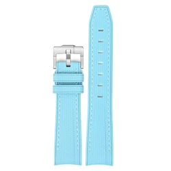 20mm Premium Diving Strap - Arc Curved End TPU Rubber Bracelet with Watch Band Tools - 20mm (Baby blue white)