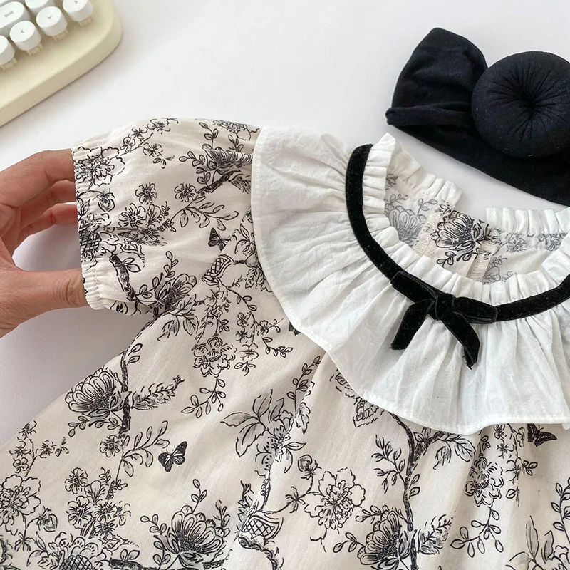 2024 New Summer Toddler Baby Girl Clothes Set Girls Short Sleeved Cotton Printed Shirt+PP Shorts 0-3Yrs Children Clothing Suit 5