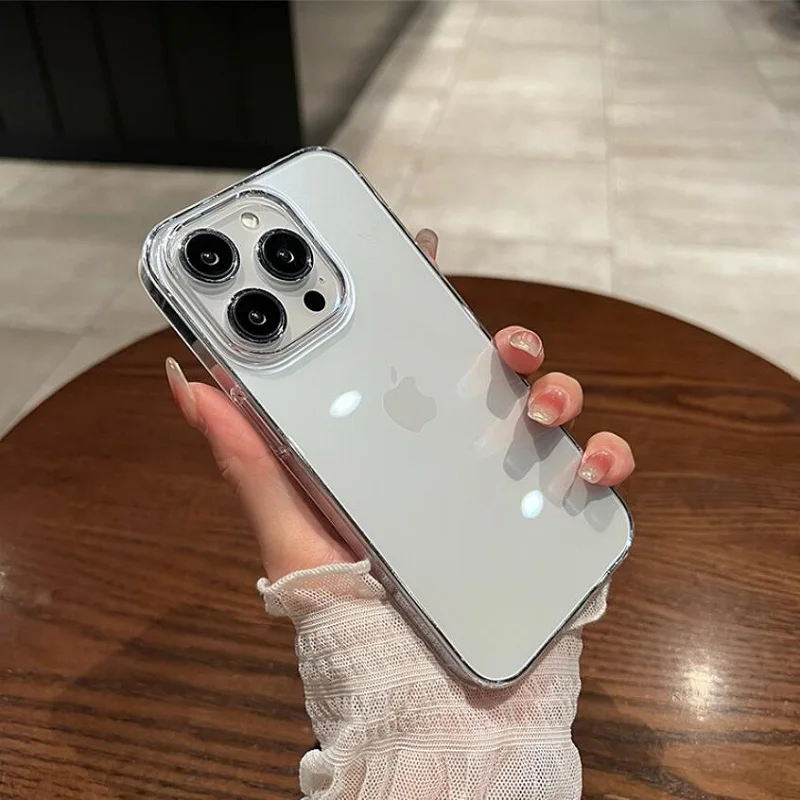 thumbnail image 1 of Luxury Transparent Shockproof Phone Case For iPhone 15 14 13 12 11 Pro Max X XR XS 7 8 Plus SE3 Mini Hard Plastic PC Clear Cover, 1 of 5
