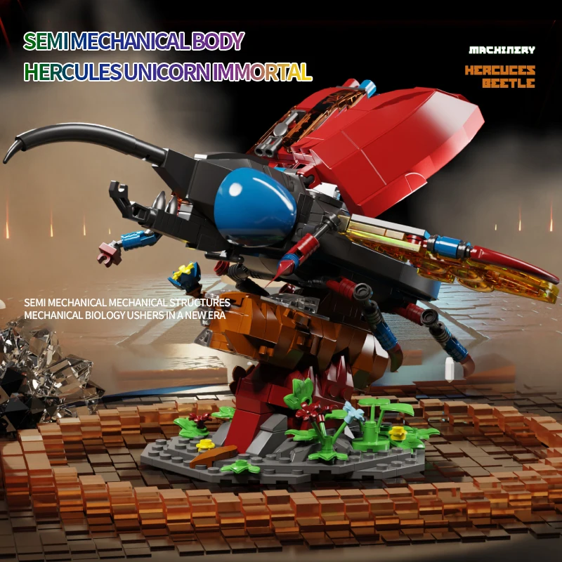

Mechanical Hercules Beetle Building Block Joints Movable Animal Model Bricks Set Creative Desktop Decoration Kids DIY Toys Gifts