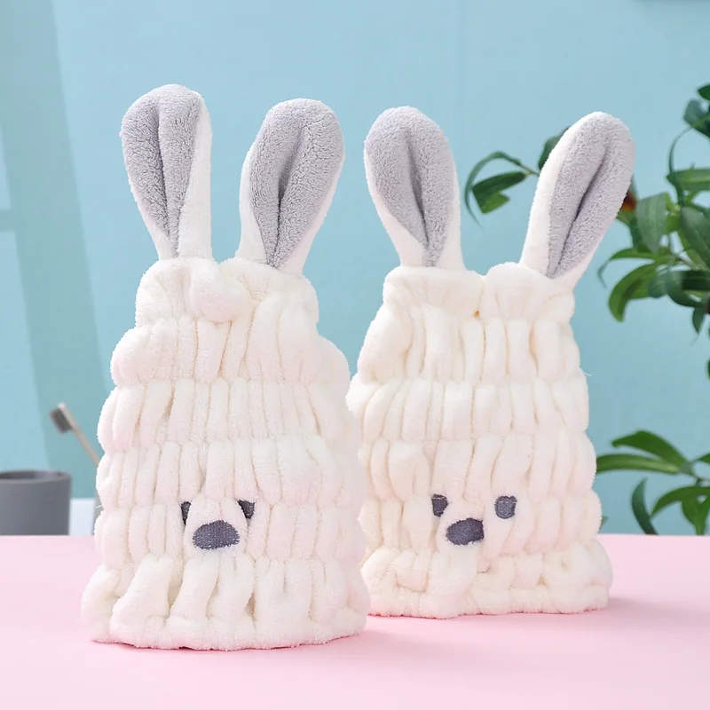 Cute Rabbit Ear Microfiber Shower Cap Hair Drying Wrap Girls Lady's Towel Quick Dry Hair Hat Cap Turban Head Wrap Bathing Tools dry hair cap towel absorbent thickened dry hair cap bathroom bath dry hair cap striped shower cap soft turban striped towel