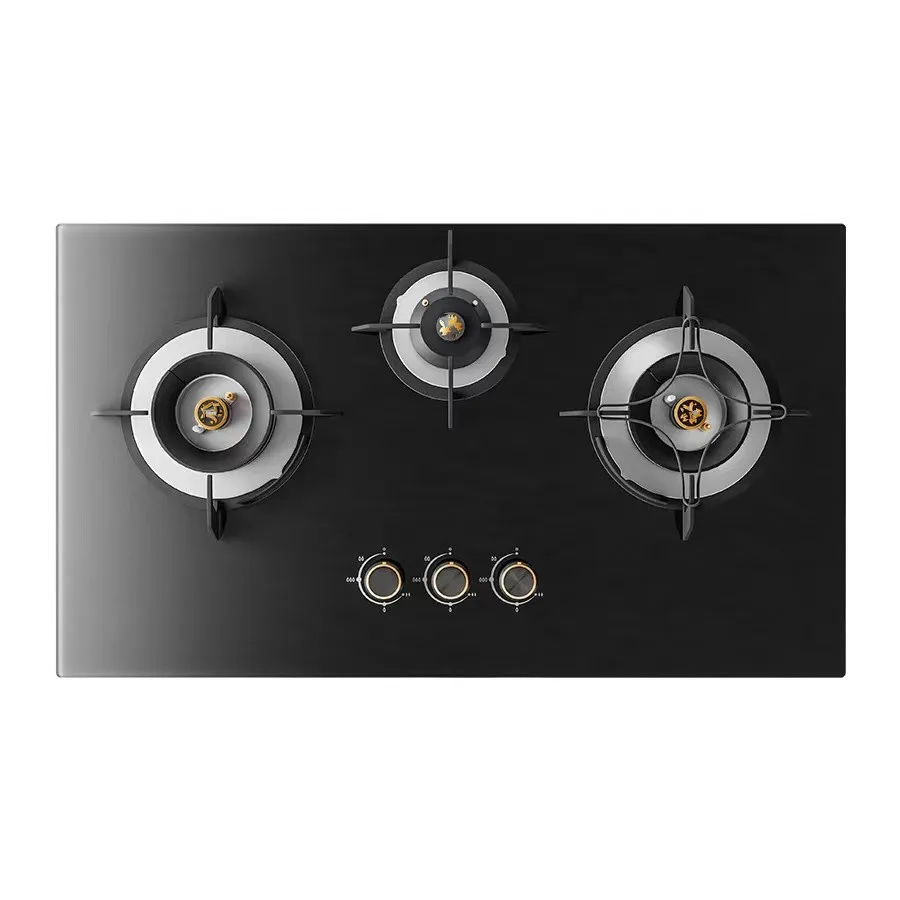 

Hot Sell Direct Sales China 3 Gas Stove Black Tempered Glass Smart Gas Stove