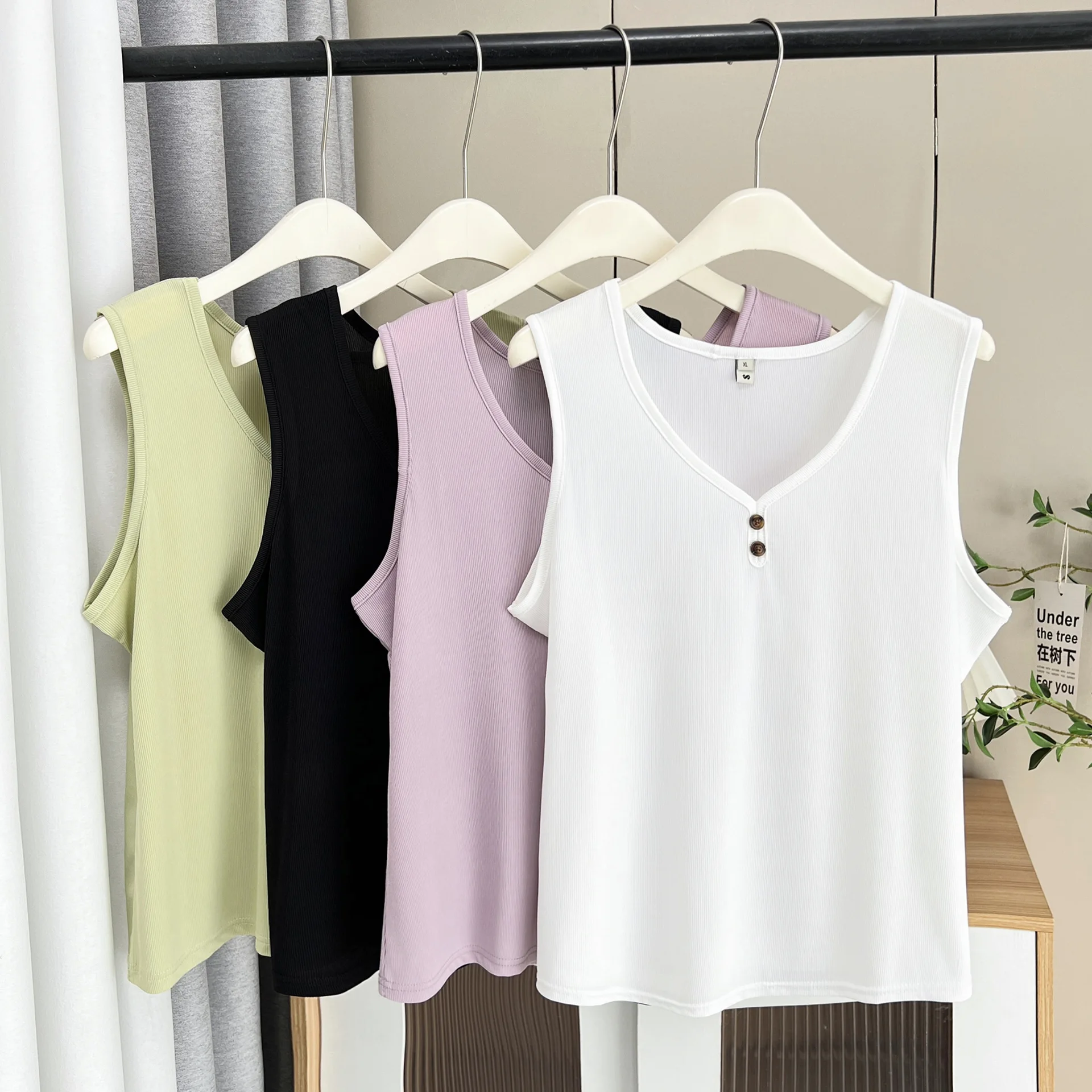 2025 Plus Size Women's Tank Top Summer New Style 100KG Casual V-neck Button Ice Silk Sleeveless Vest 8303