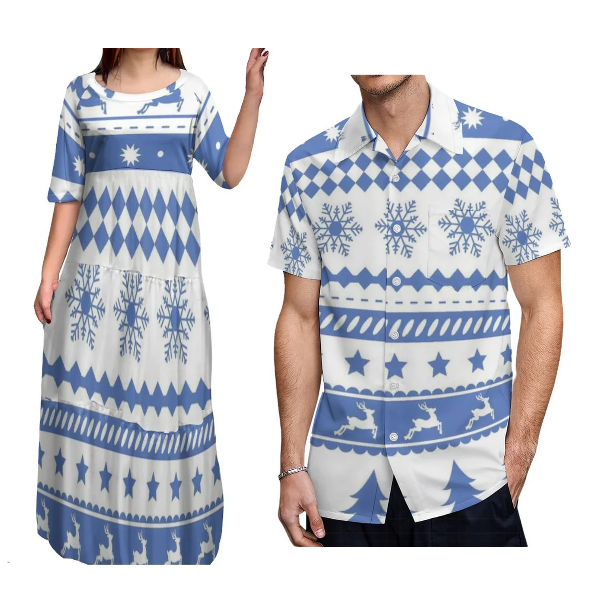 

Полинезийская подходящая одежда, подходящая для мужчин и женщин Трибл-принт, элегантная синяя одежда, платье с круглым вырезом, женские мужские топы, Повседневная рубашка